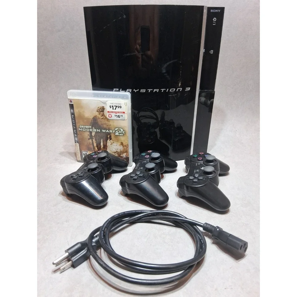 Sony PlayStation 3 40GB Fat PS3 Black Console CECHH01 + Game And 3 Controllers